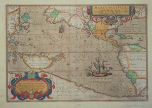 Mapa do Pacífico, China e América, 1589 por Abrahamus Ortelius (l527-98) (para detalhes ver 84597)